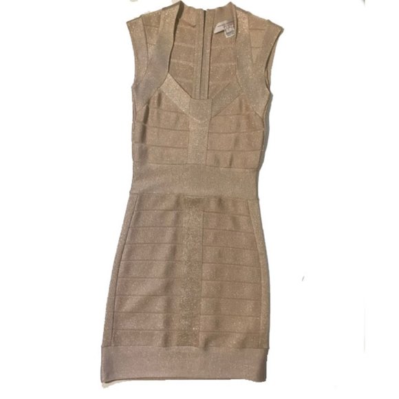 French Connection Metallic Gold Bandage Dress Sz 0 - Picture 3 of 9